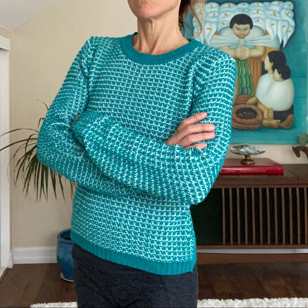 Cute teal/turquoise waffle-knit sweater